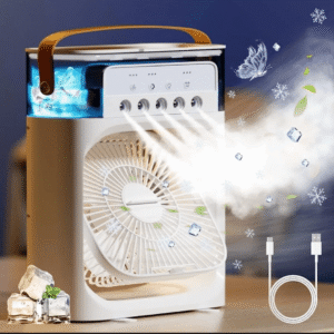 New Air Conditioner Air Cooler – USB Mini Desktop Cooling Fan with Water Spray & Night Light