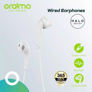 Oraimo OEP-E21P Halo 2S Earphone Jk Phones +2 RANGS eMART +2 Oraimo Halo 3 (OEP-E21P) Half In-Ear Wired Headphones Sophie's Online Shopping Oraimo OEP-E21P Bass StereoOraimo Halo 2S In-Ear Earphone (Model: OEP-E21P / Halo 3) In-Ear Earphone